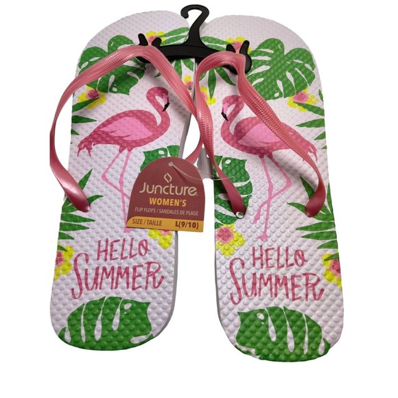 Juncture Shoes Hello Summer Flip Flops Sandal Pink Flamingo Womens